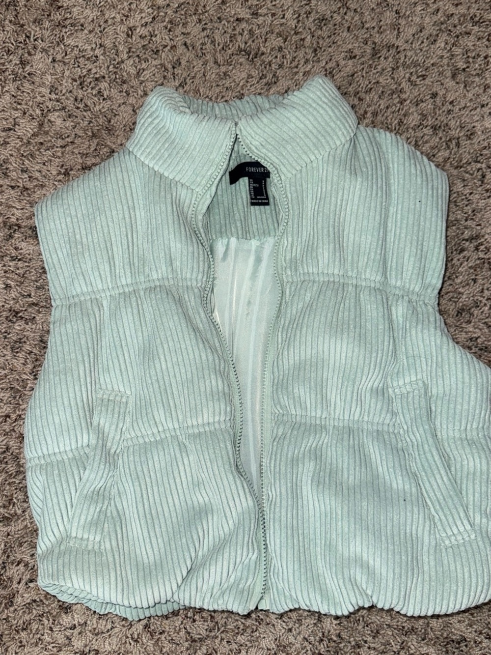 Forever 21 Light Mint Ribbed Puffer Vest